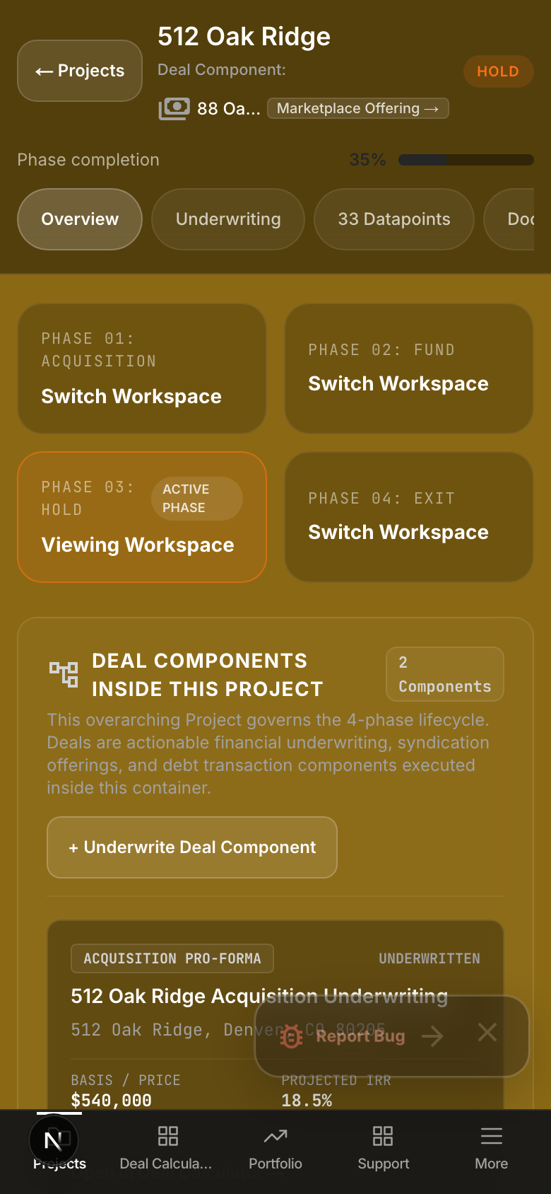 PaperWorking mobile hold phase project workspace in iPhone display